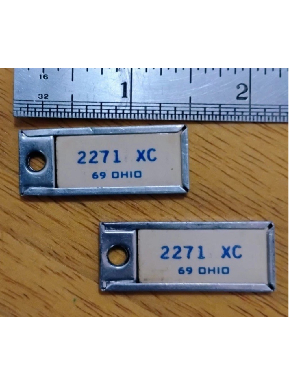 PAIR Vtg '69 Ohio Disabled Veterans Mini License Plate Key Chain 2271 XC